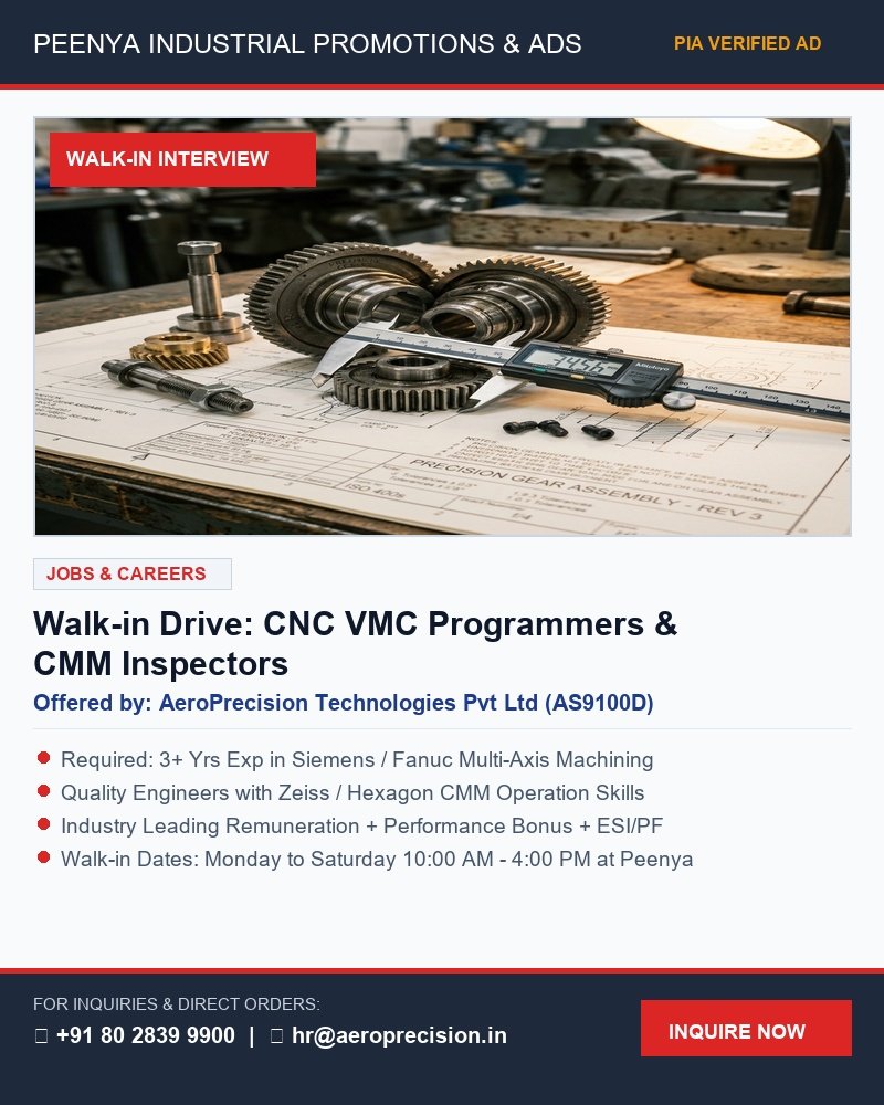 Walk-in Drive: Senior CNC VMC Programmers & CMM Inspectors